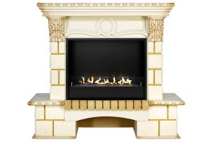 Биокамин в портале Firezo Pierre luxe Шампань слоновая кость с патиной, стандарт